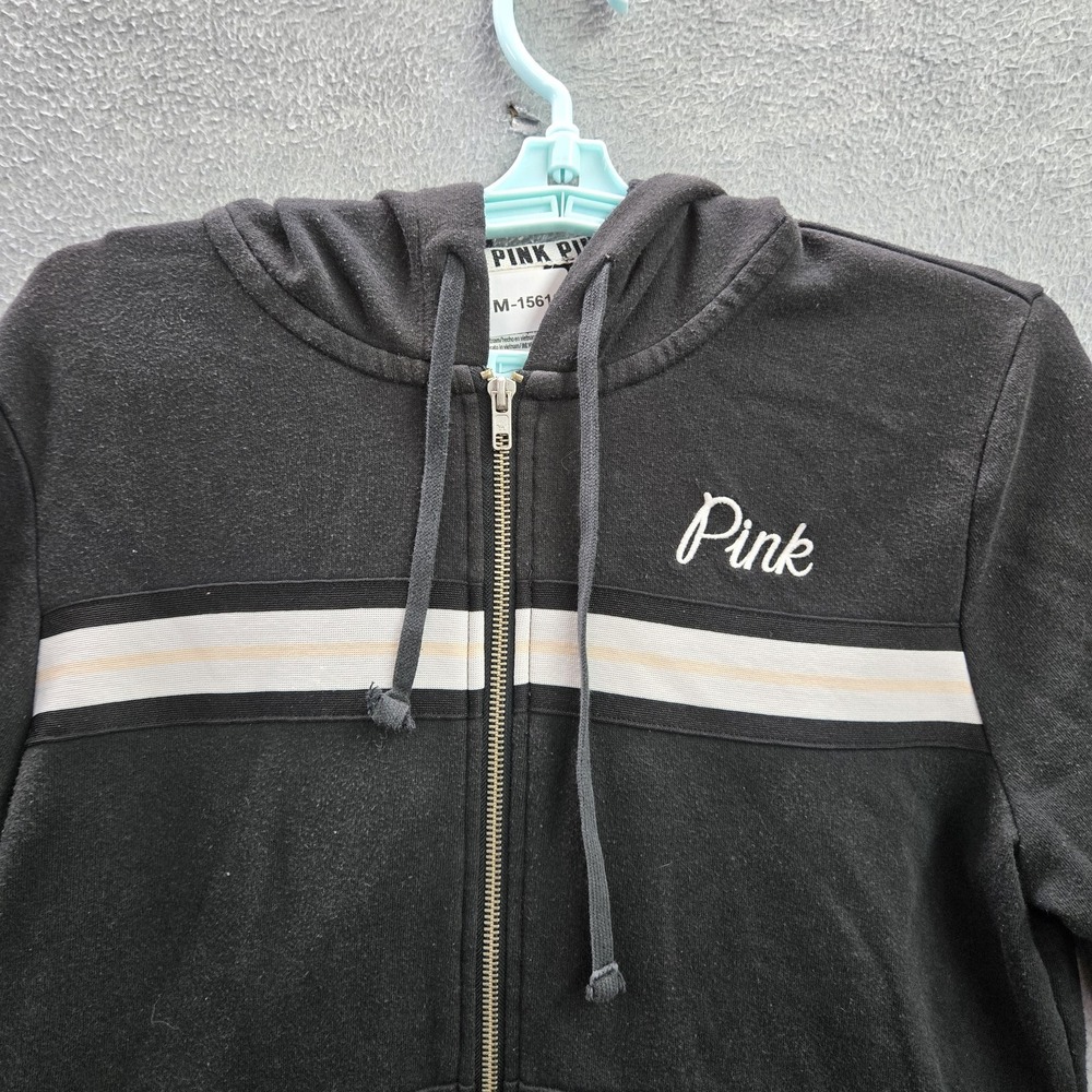 Victoria's Secret PINK Women Hoodie M Black Embroidery LOVE Zipper - Picture 5 of 10
